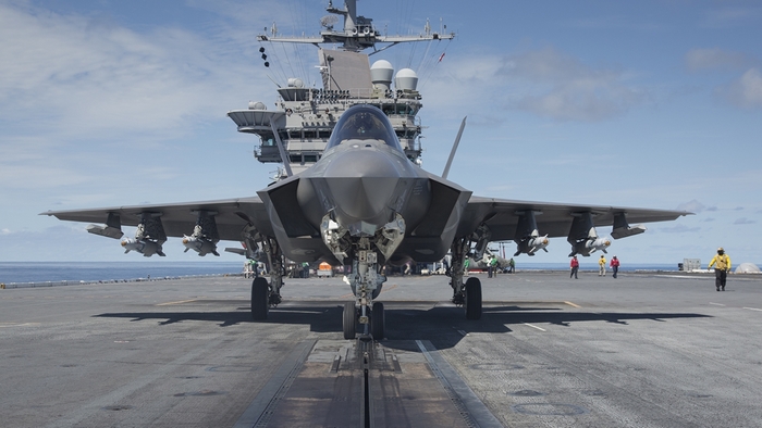 F-35 fighter jet on an aircraft carrier