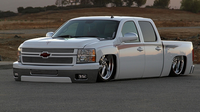 White slammed Chevrolet Silverado truck