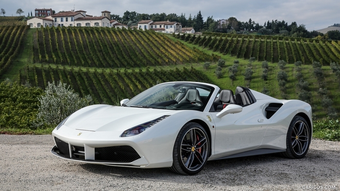 White Ferrari 488 Spider in Italian Vineyard