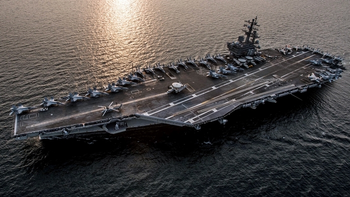 USS Ronald Reagan aircraft carrier with fighter jets