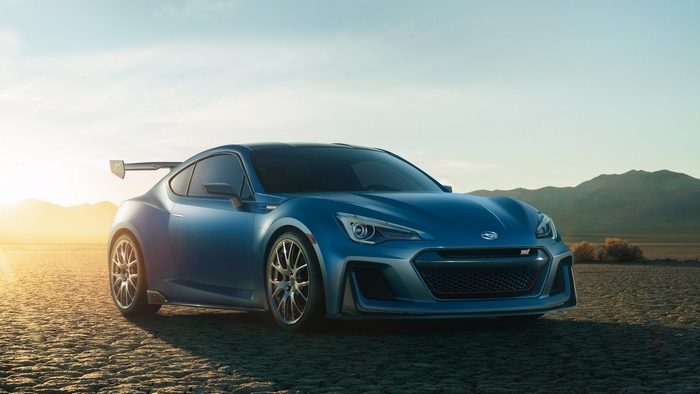 Blue Subaru WRX STI concept car in desert