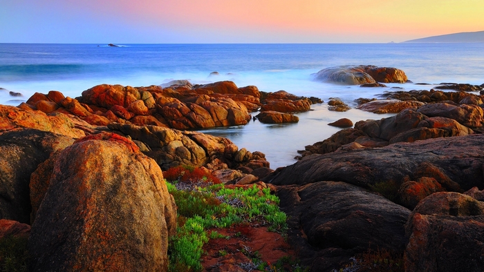 Rocky coast of Australia at sunset