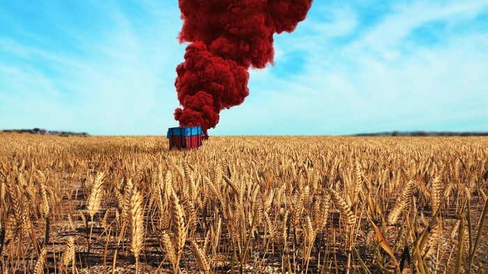 PUBG Airdrop with Red Smoke in Wheat Field
