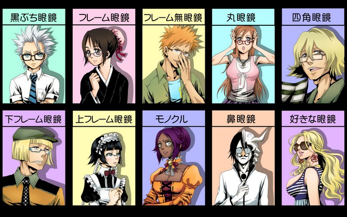 Anime characters with different types of glasses
