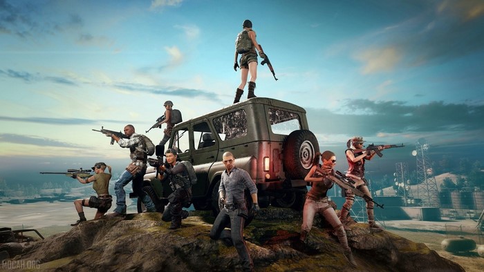 PUBG squad on a jeep ready for battle