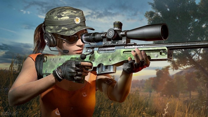PUBG Female Sniper Aiming AWM Rifle