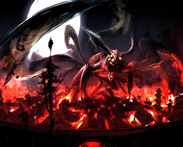 Kurama from Naruto destroying a village