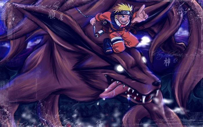 Naruto riding Kurama