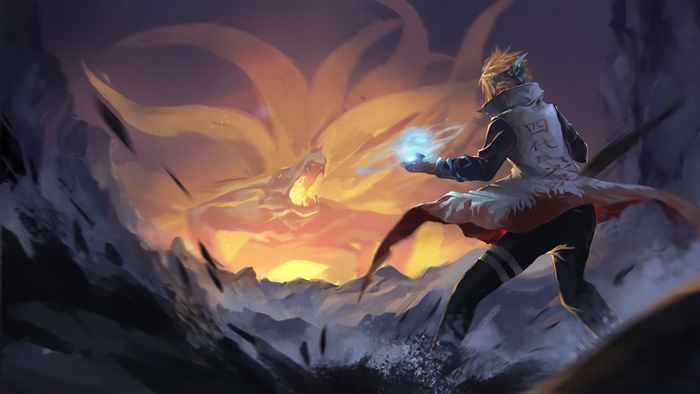 Naruto Facing Kurama in Fiery Battle