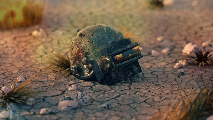 Rusty Military Helmet on Parched Ground PUBG