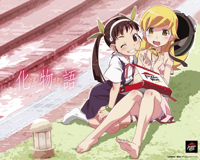 Mayoi Hachikuji and Shinobu Oshino from Bakemonogatari eating Pizza Hut