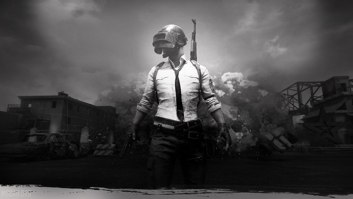 PUBG Character in Dramatic Black and White Battle
