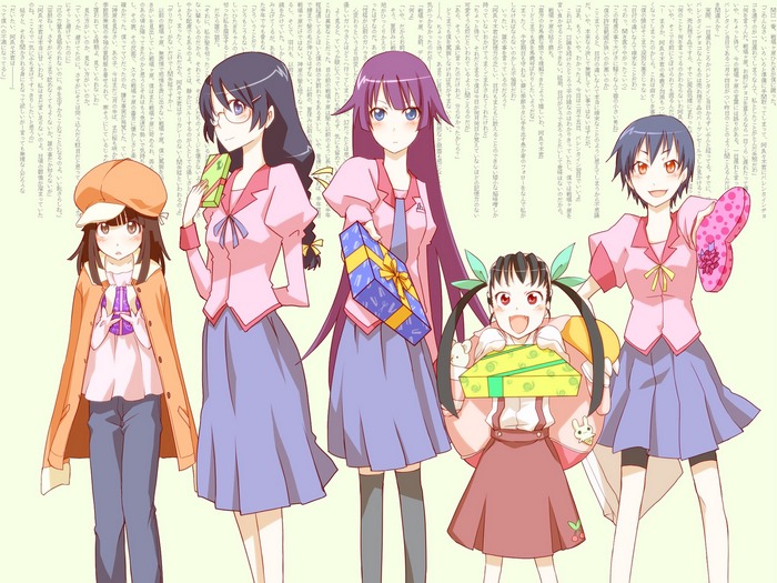 Mayoi Hachikuji and friends with gifts