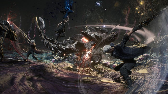 Dante from Devil May Cry fighting a demon