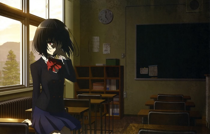 Mei Misaki in Quiet Classroom at Sunset