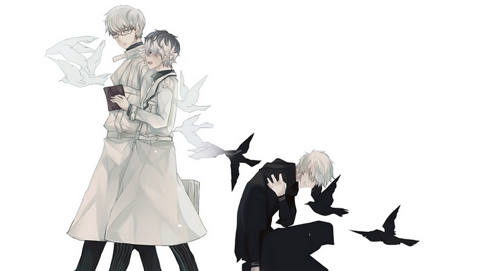 Two Haise Sasaki characters with birds