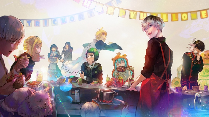 Haise Sasaki and friends at a Halloween party
