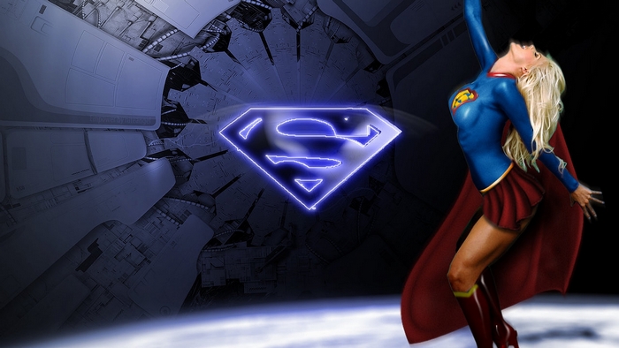 Supergirl from DC Comics with Superman logo