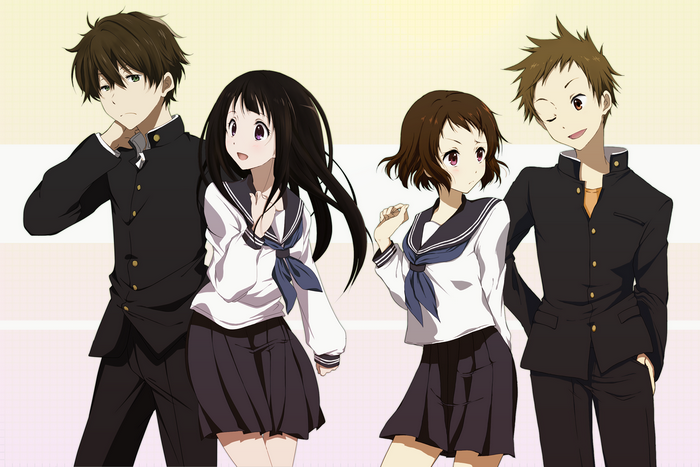 Hyouka: Eru Chitanda and friends in school uniforms