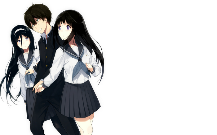 Eru Chitanda and friends in school uniforms