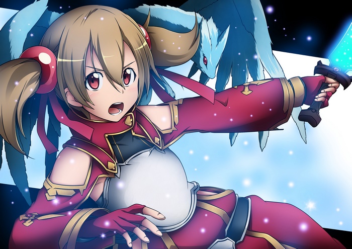 Silica from Sword Art Online with a dragon