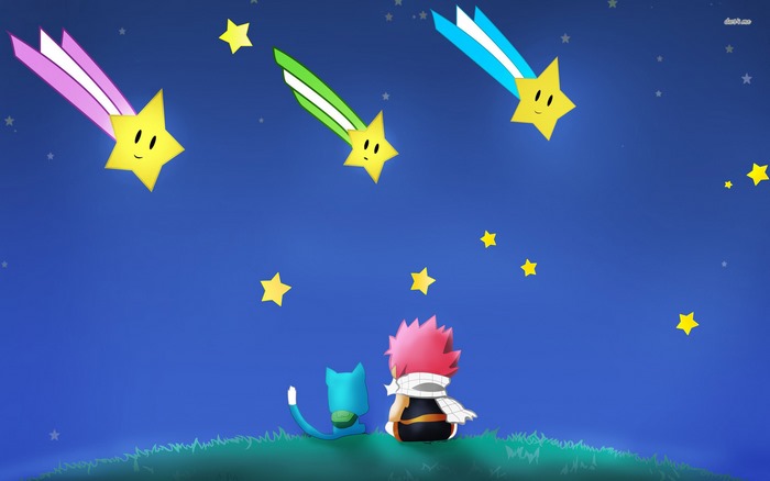 Happy and Natsu from Fairy Tail watching shooting stars