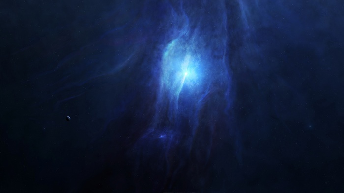 Blue nebula with a planet in space
