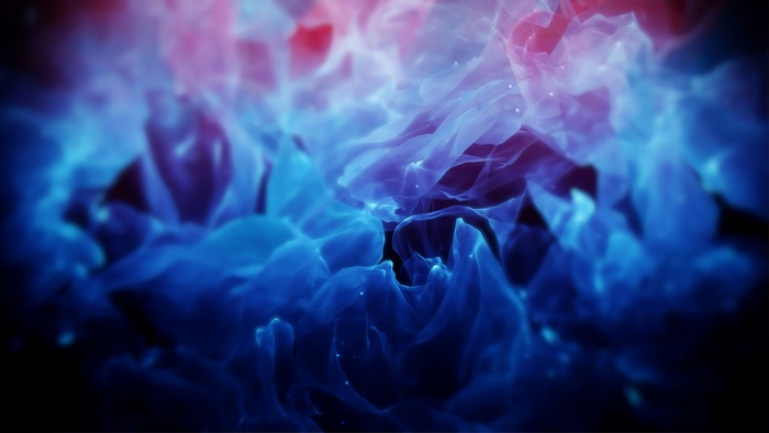 Abstract blue and pink smoke with glowing particles