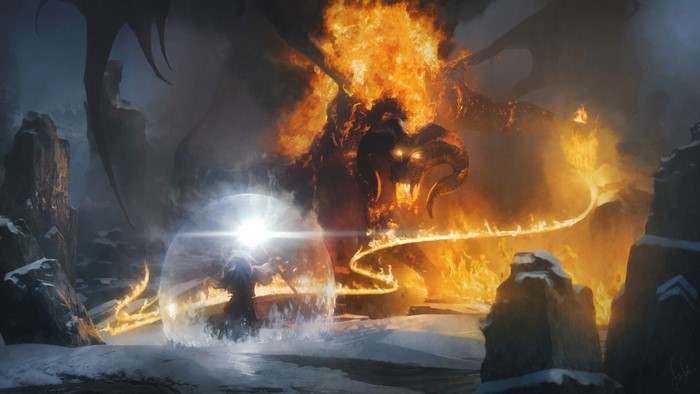 Balrog fighting Gandalf on the Bridge of Khazad-dûm