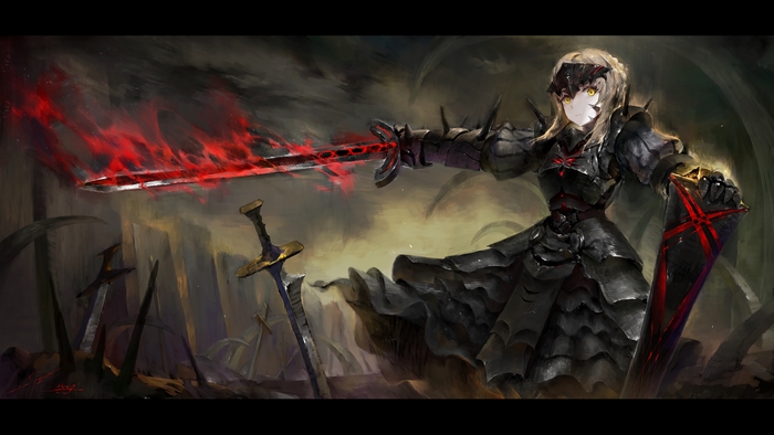 Saber Alter with flaming sword