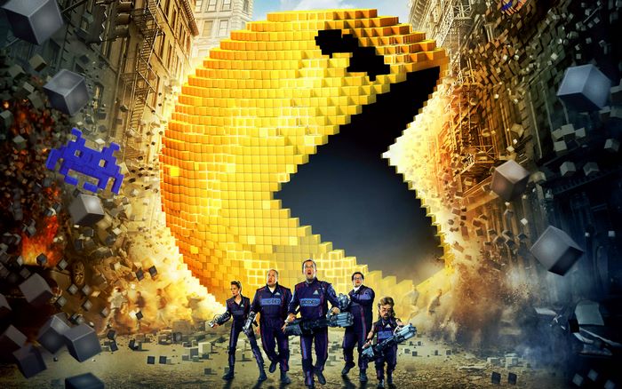 Pixels movie poster with Pac-Man and characters