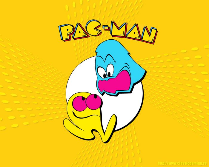 Pac-Man characters on a yellow background