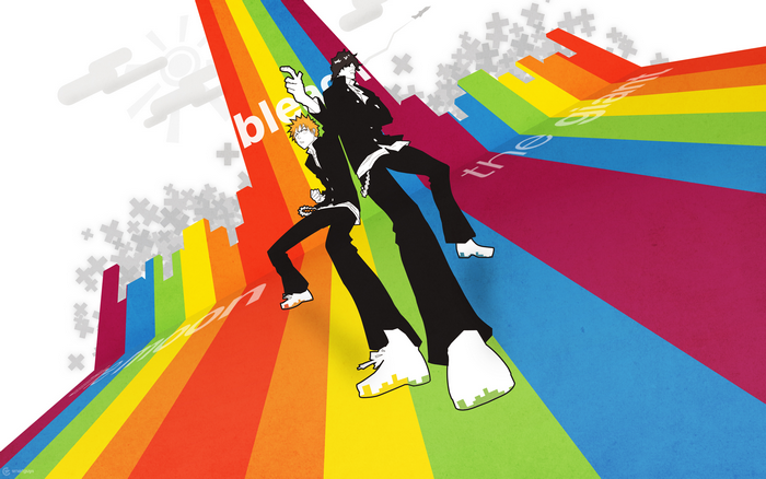 Ichigo and Sado from Bleach on a rainbow path
