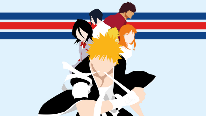 Bleach characters against striped background