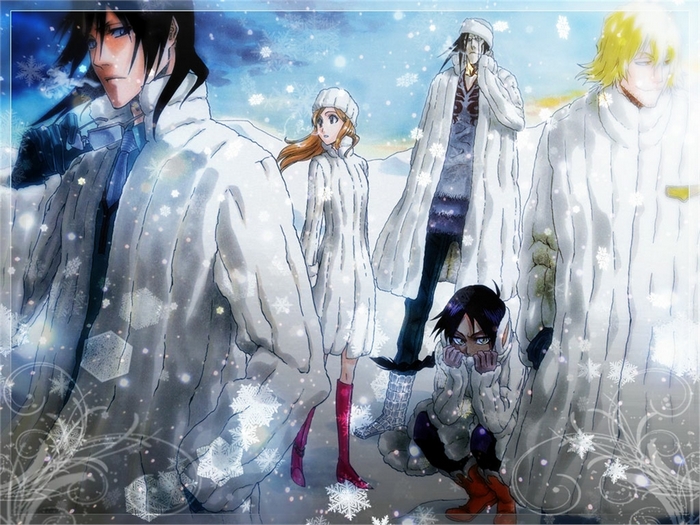 Characters from Bleach in winter coats