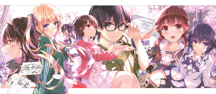 Megumi Katou and friends with cherry blossoms