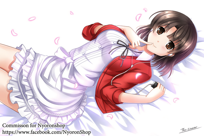 Megumi Katou lying down with headphones