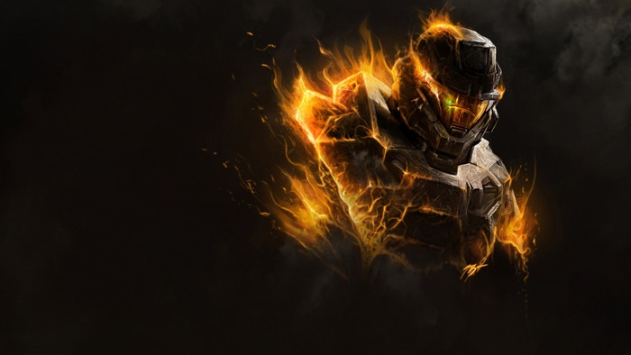Master Chief engulfed in flames