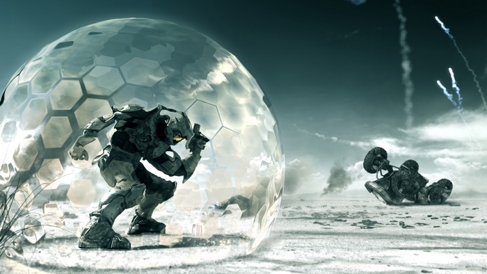 Master Chief in a bubble shield