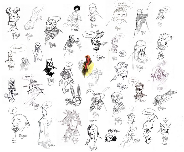 Sketches of characters by Mike Mignola