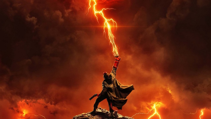Hellboy holding lightning bolt