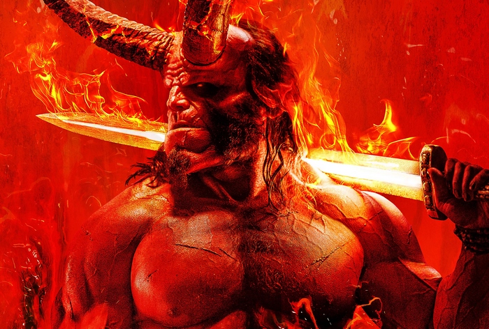 Hellboy with flaming sword