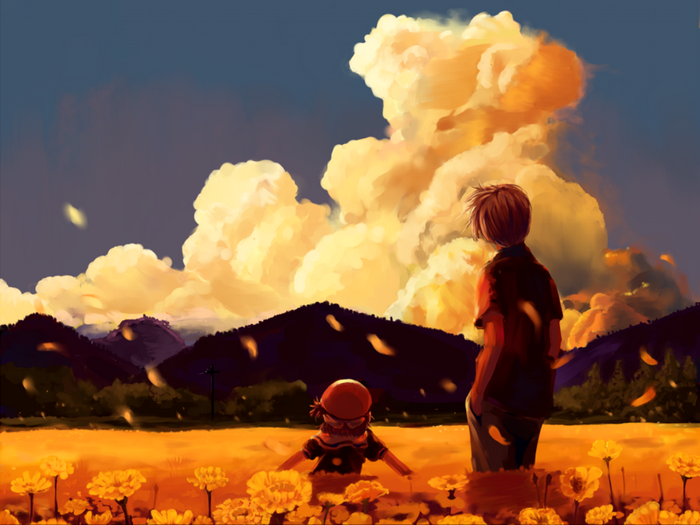 Tomoya Okazaki in a field of flowers