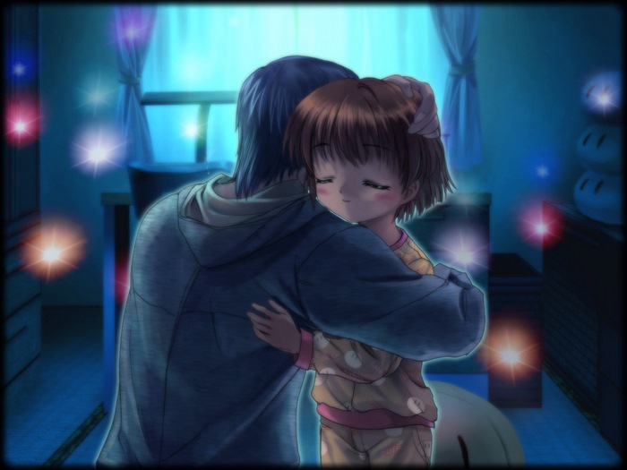 Tomoya Okazaki hugging a young girl