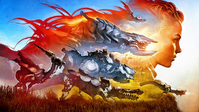 Aloy from Horizon Zero Dawn with robotic creatures