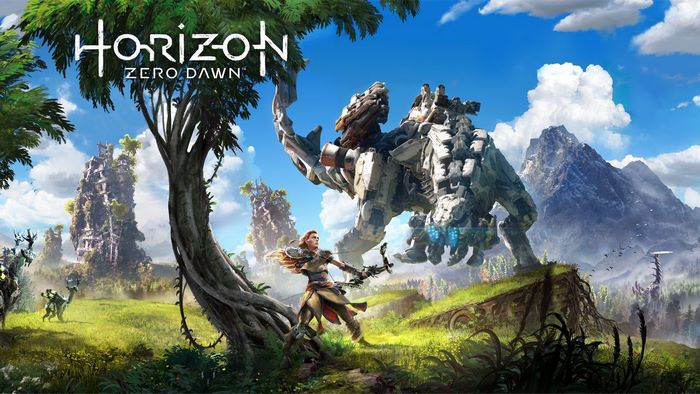 Aloy from Horizon Zero Dawn with a Thunderjaw