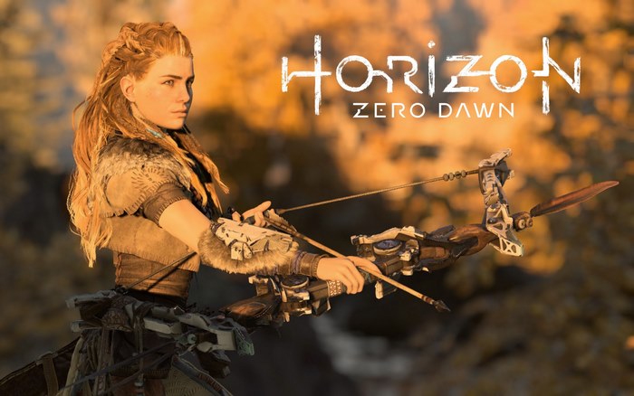 Aloy from Horizon Zero Dawn with a bow