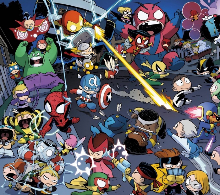 Marvel Comics Superheroes fighting Ant-Man