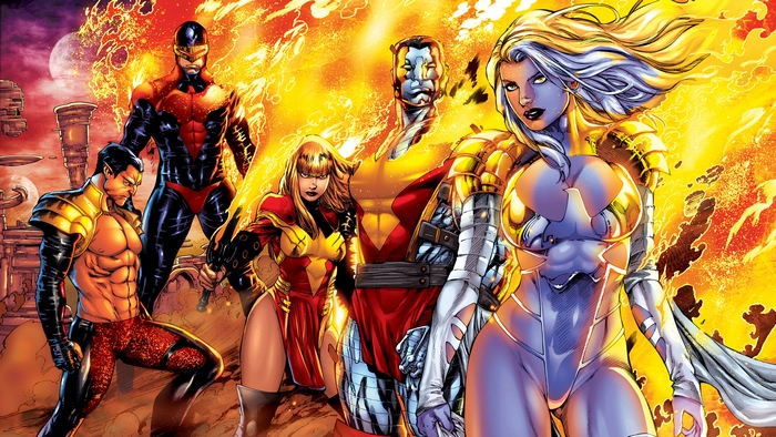 Marvel Comics Characters in Fiery Landscape