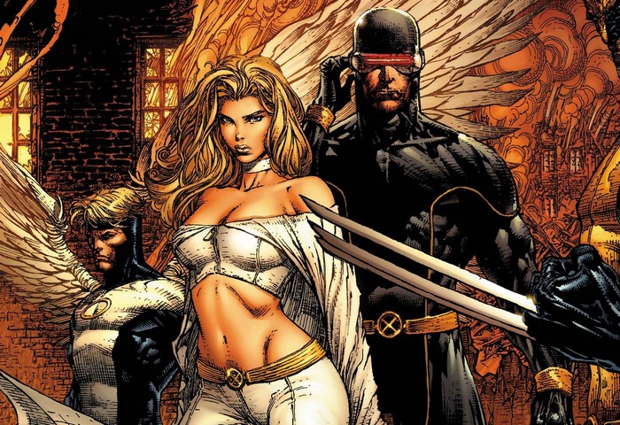 Cyclops, Emma Frost, Angel, and Wolverine from X-Men